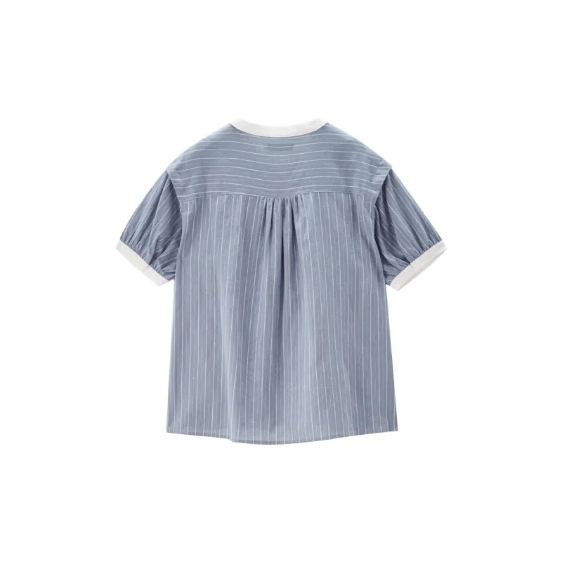 UNIQLO Shirt Women's Blue White Stripes-1