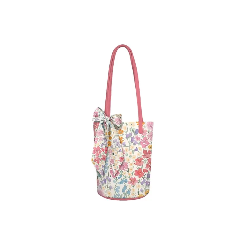 AOSONG Suede Tech Fabric Shoulder Bag Regular Women's Soft Pink Floral Pattern-6