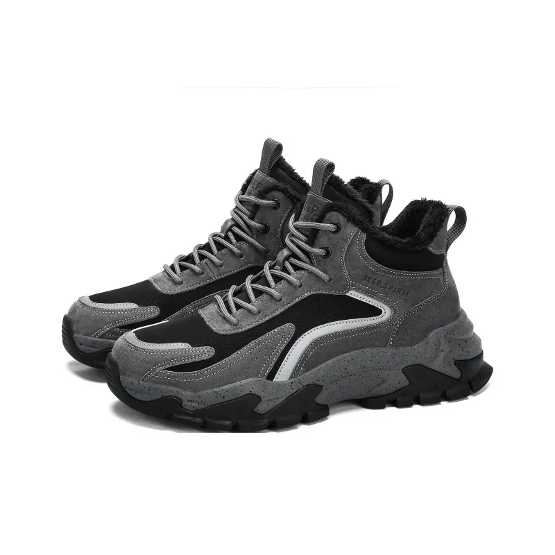 JEEP SPIRIT Wear Resistant High Top Outdoor Shoes Men's Climbing Gray-3