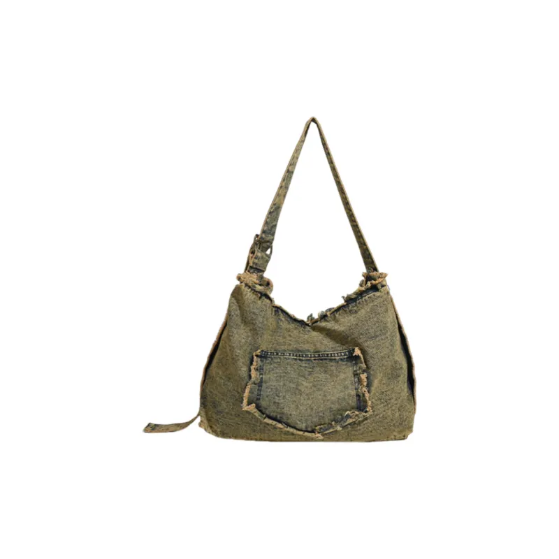 NOMK Denim Shoulder Bag, Handbag, Shoulder Bag, Crossbody Bag Women's Vintage Yellow-4