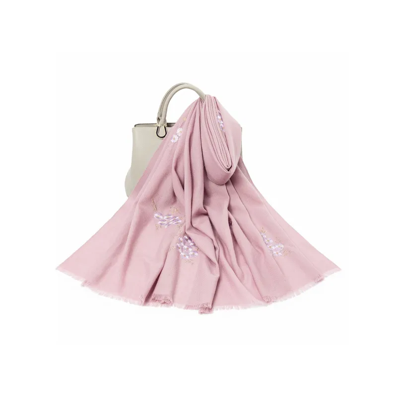 Shanghai Story 100% Sheep Wool Knit Scarves Women's Pinkish Purple Cherry Blossom-10
