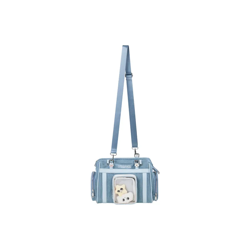 Sound For Life Fabric Double Shoulder Crossbody Bag, Shoulder Bag Women's Denim Blue/Ecru-2