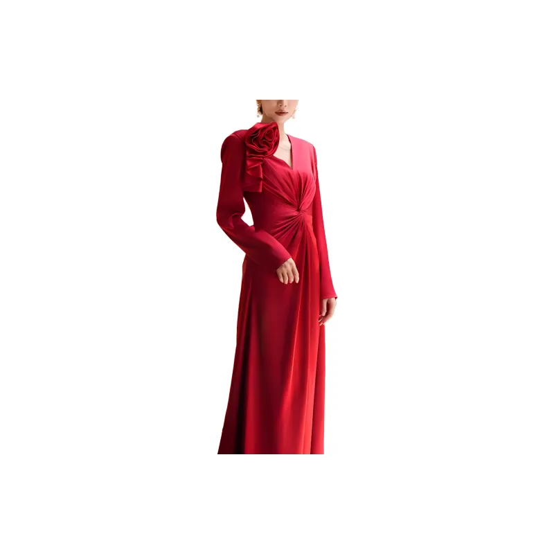 BESIONIA FW24 Long Sleeved Dresses Women's Red-2
