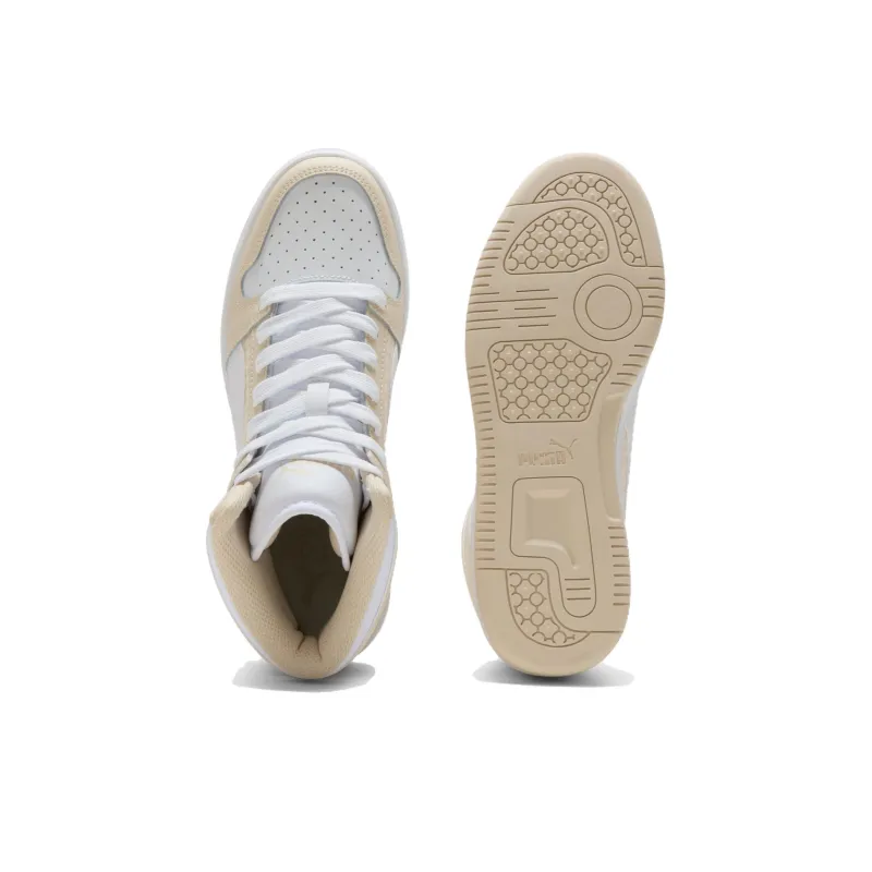 PUMA Rebound Layup Anti Slip Wear Resistant High Top Skateboard Shoes Women's Beige-3