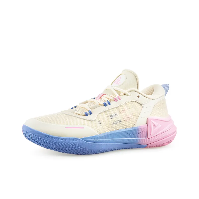 PEAK Basketball Shoes Men Low Top Light Khaki/Blue/Pink-2