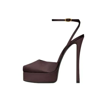 SAINT LAURENT La Scandale Strap Sandals 13.5cm Women's Coffee
