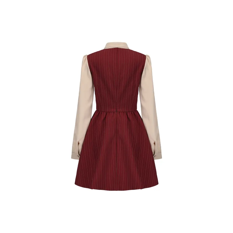 CHIWAWAMEME Long Sleeved Dresses Women's Ancora Red & Khaki-1