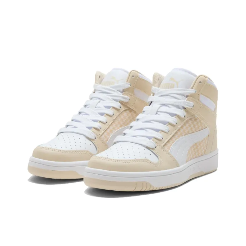 PUMA Rebound Layup Anti Slip Wear Resistant High Top Skateboard Shoes Women's Beige-2