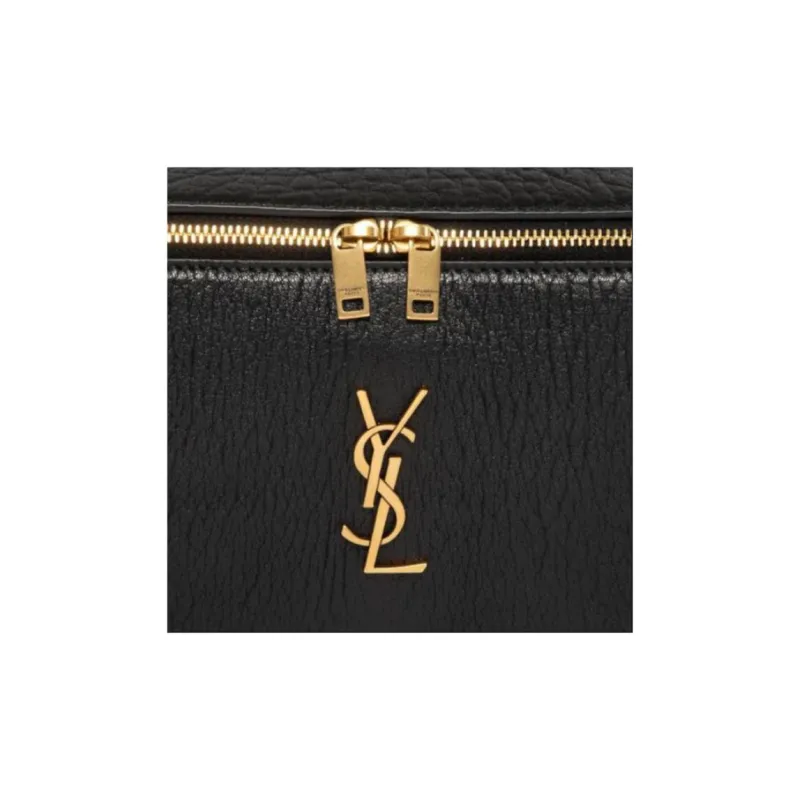 SAINT LAURENT Grain Leather Makeup Bag Women's Black-3