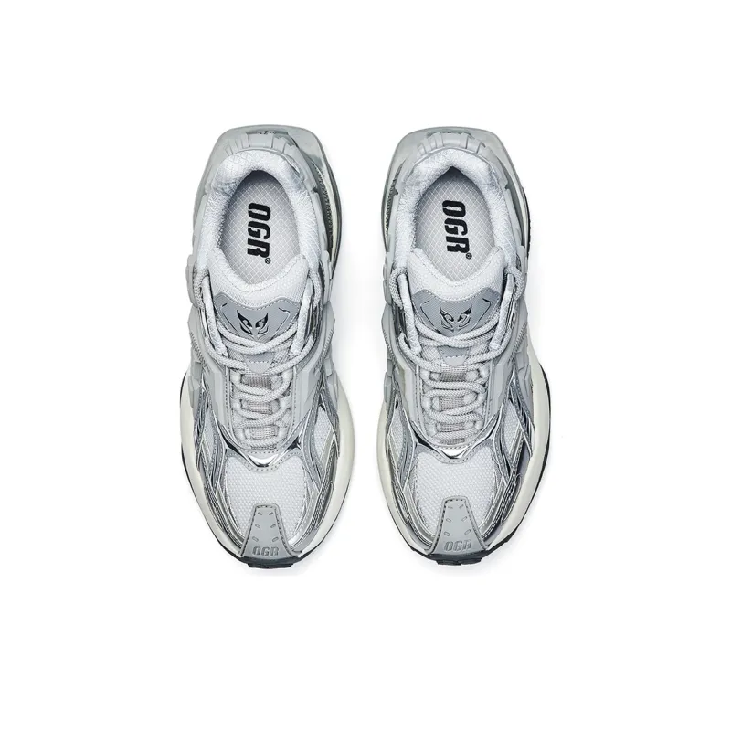 OGR Anti Slip And Wear Resistant Height Increasing Low Top Running Shoes Unisex Silver Gray-2