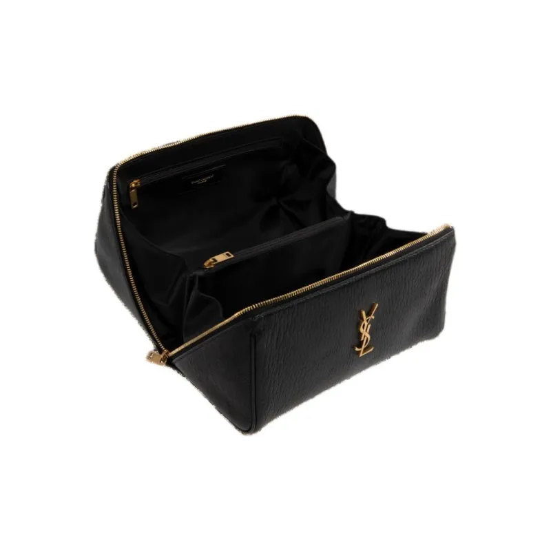 SAINT LAURENT Grain Leather Makeup Bag Women's Black-2