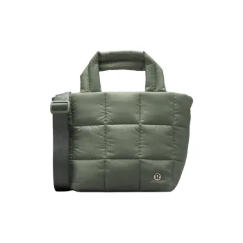 Lululemon Quilted Nylon Tote Bag, Shopping Bag, Shoulder Bag, Crossbody Bag, Handbag Mini Women's Gray Green
