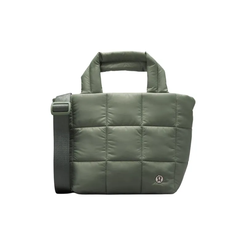 Lululemon Quilted Nylon Tote Bag, Shopping Bag, Shoulder Bag, Crossbody Bag, Handbag Mini Women's Gray Green-0