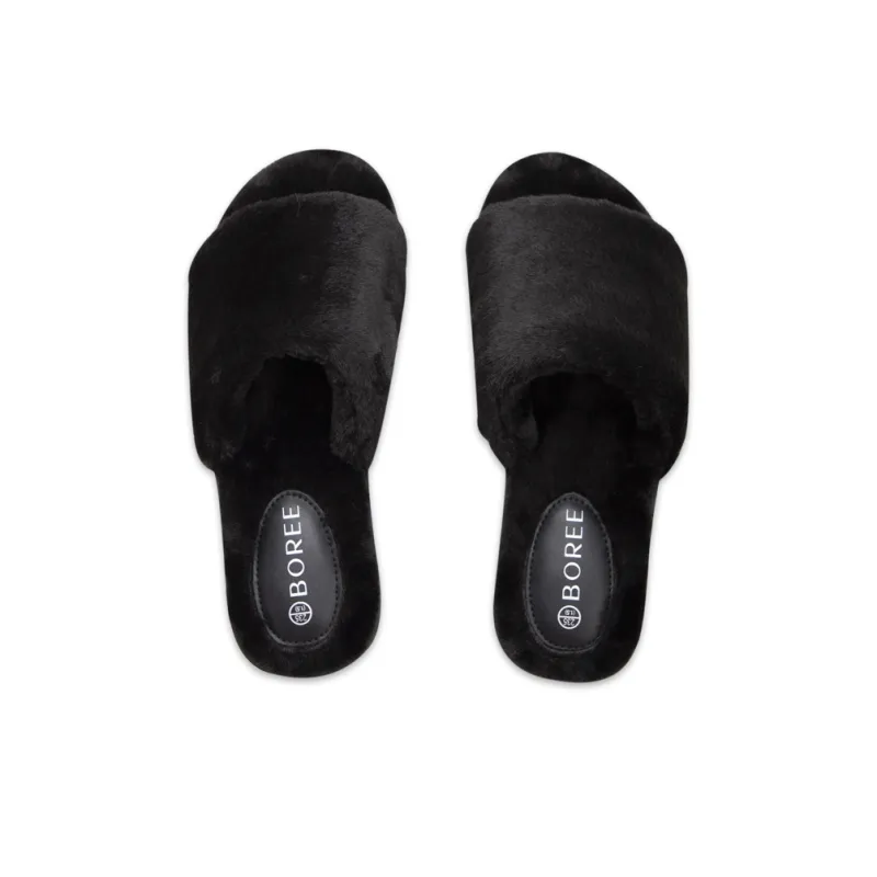 BOREE EVA Fuzzy Slip Resistant Slide Slippers Women's Black-4
