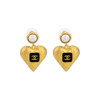 CHANEL Pearl Earrings Unisex Gold