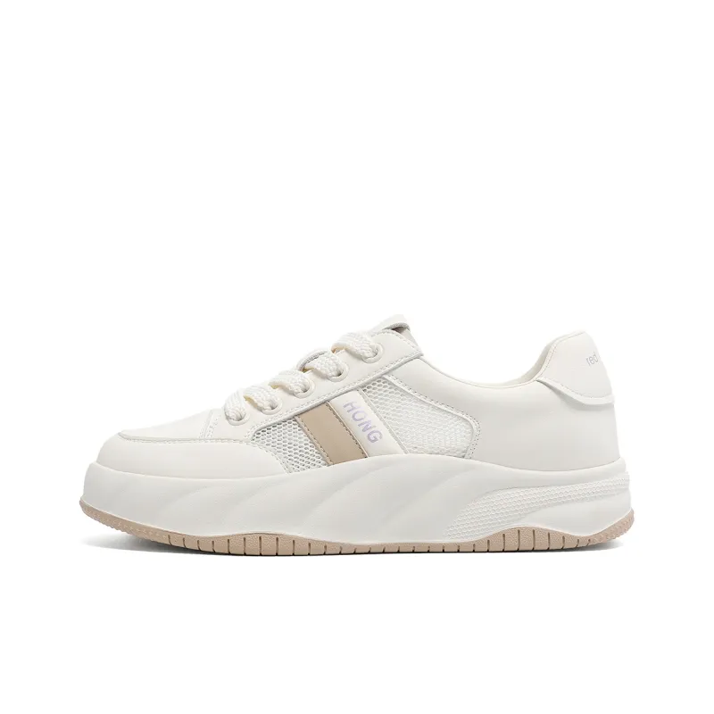 RED DRAGONFLY Small White Shoes Lightweight And Breathable Low Top Casual Shoes Women's White Black And White Apricots-9