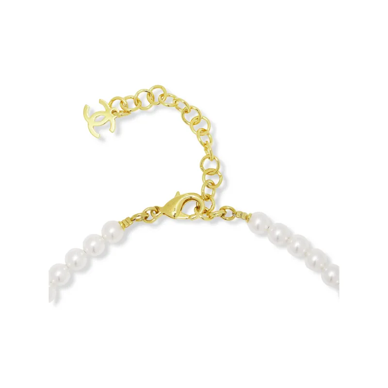 CHANEL Metal Artificial Pearl Necklaces Women's Blue-3