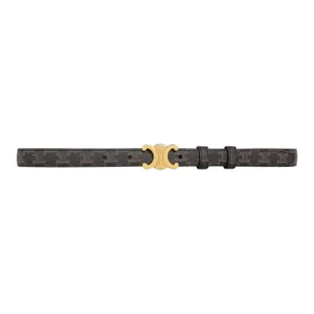CELINE Canvas Leather Belts Women's Brown Width 1.8cm
