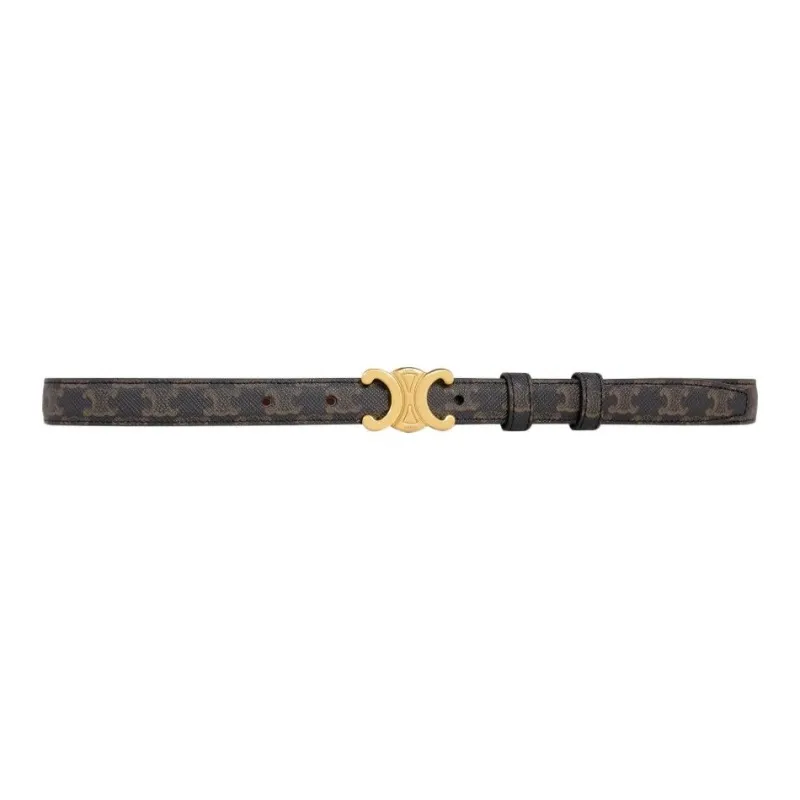 CELINE Canvas Leather Belts Women's Brown Width 1.8cm-0
