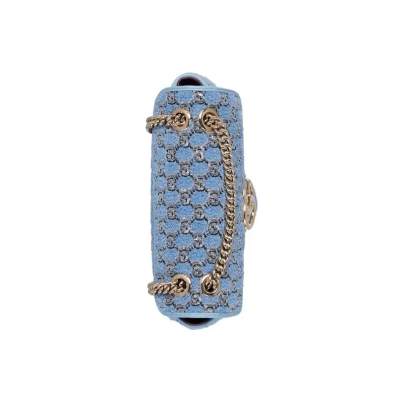 GUCCI GG Marmont Tweed Crossbody Bag, Shoulder Bag Trumpets Women's Blue-5