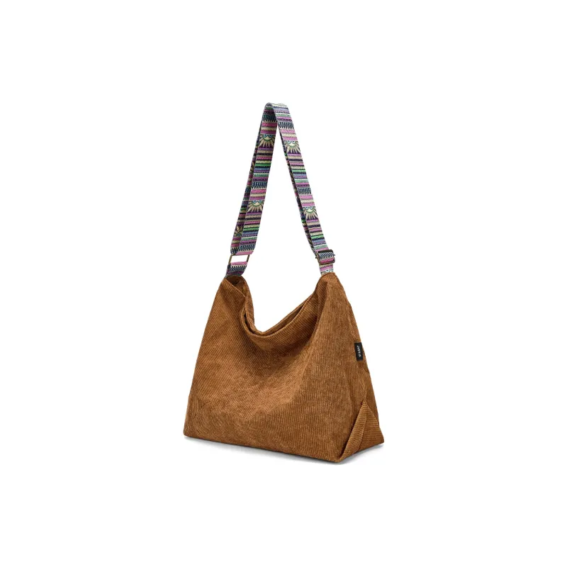 ST&SAT Fabric Shoulder Bag, Crossbody Bag, Tote Bag Large Size Women's Brown/Gray-1