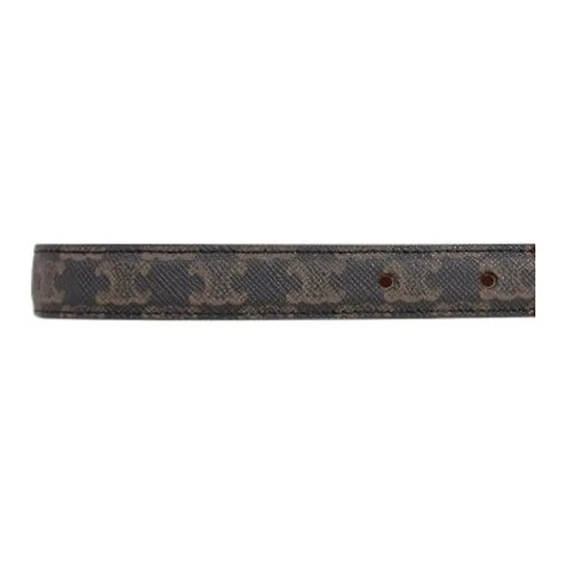 CELINE Canvas Leather Belts Women's Brown Width 1.8cm-2