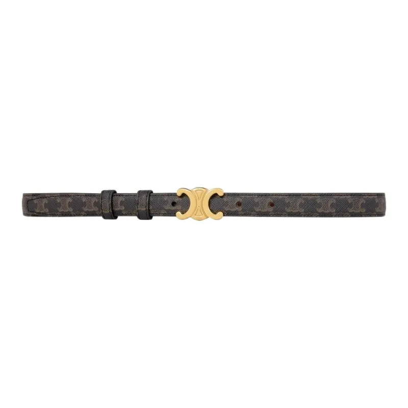 CELINE Canvas Leather Belts Women's Brown Width 1.8cm-1