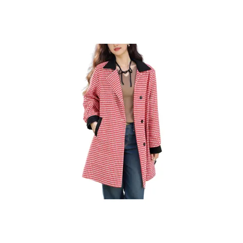 Wbwq Coats Women's Red Houndstooth