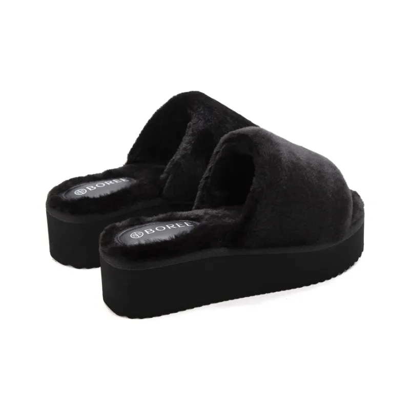 BOREE EVA Fuzzy Slip Resistant Slide Slippers Women's Black-3