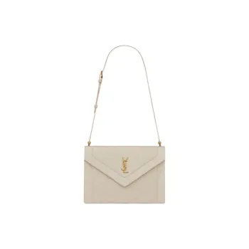 SAINT LAURENT GABY Quilting Lambskin Envelope Bag Shoulder Bag Crossbody Bag Women's White Wine Color