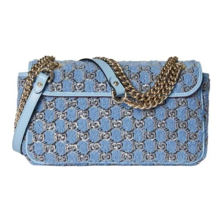 GUCCI GG Marmont Tweed Crossbody Bag, Shoulder Bag Trumpets Women's Blue-3