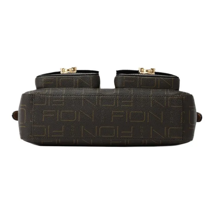 FION Coated Canvas Messenger Bag, Portable Crossbody Bag, Shoulder Bag Medium Size Women's Dark Coffee Brown-4