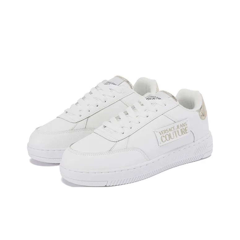 VERSACE JEANS COUTURE Skateboard Shoes Women's White Gold Heel Tab-2