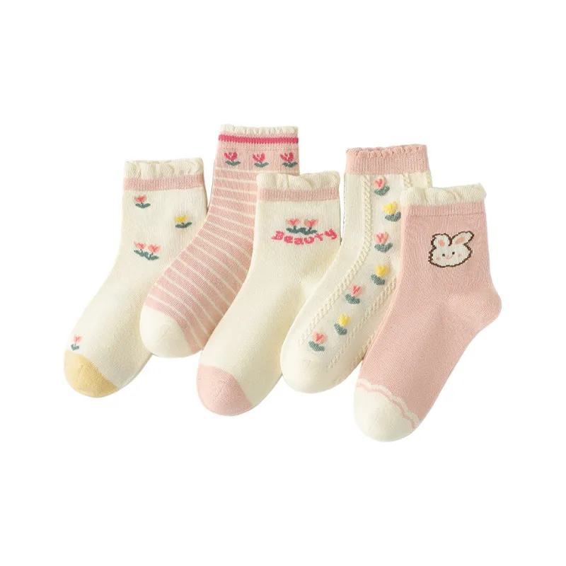 Lanza Mid Calf Socks Women's 5 Pack Flower Usahana-0