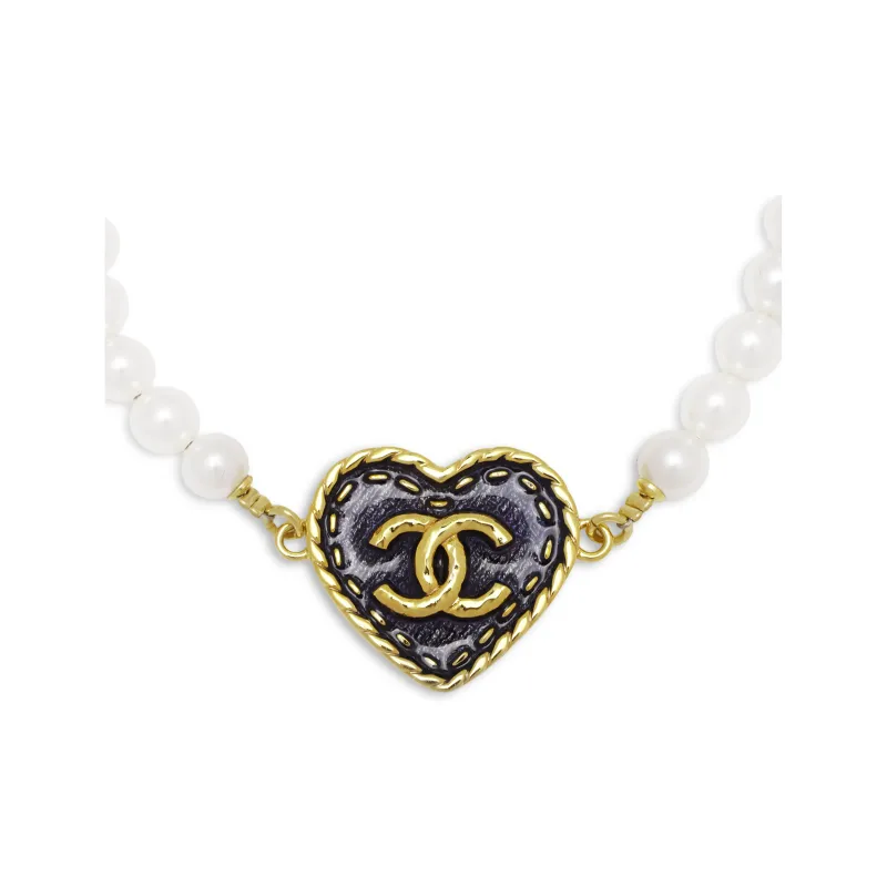 CHANEL Metal Artificial Pearl Necklaces Women's Blue-1