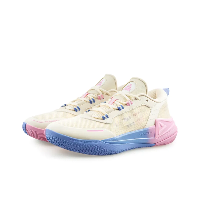 PEAK Basketball Shoes Men Low Top Light Khaki/Blue/Pink-3