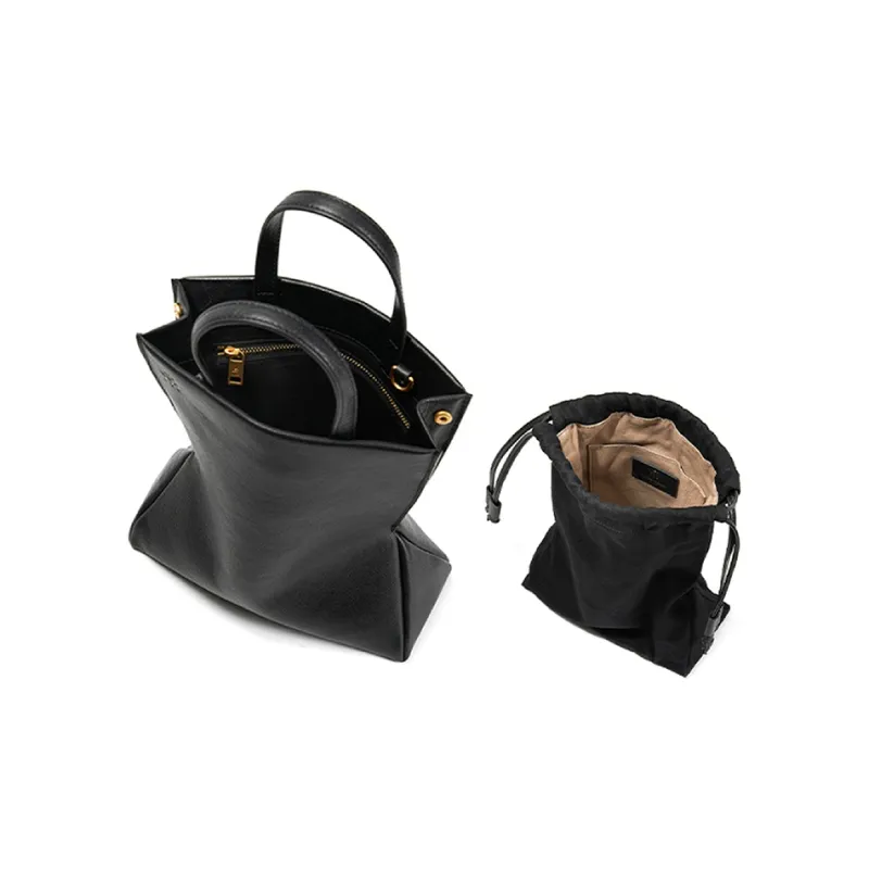 SUPERMERCY Top Grain Cow Leather Shoulder Bag, Crossbody Bag, Handbag Medium Size Women's Ink Black/Purple Glaze-5