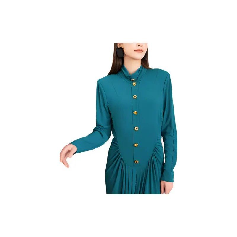 BESIONIA FW24 Long Sleeved Dresses Women's Peacock Blue-3
