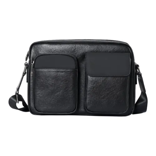 DOSRFINI Cow Leather Shoulder Bag For Commute Crossbody Bag Regular Men's Black