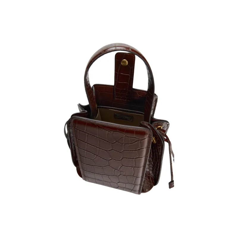 ZARA Polyurethane Bucket Bags Shoulder Bag Crossbody Bag Handbag Mini Women's Dark Brown-7