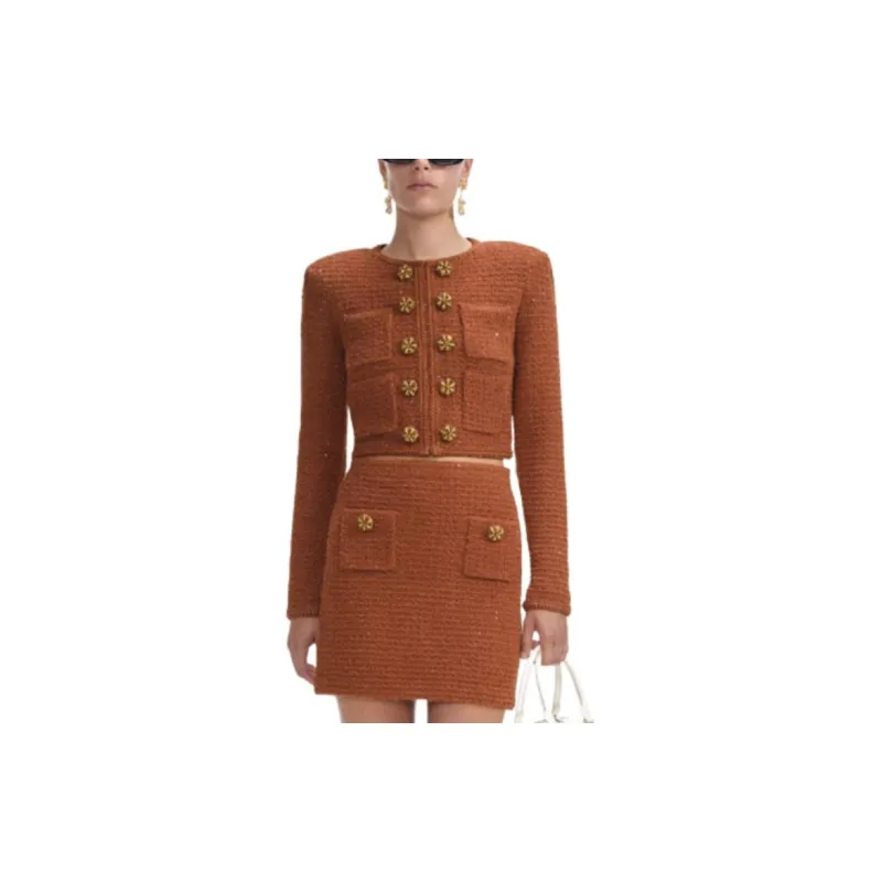 Self-portrait Textured Cropped Knit Jacket-1
