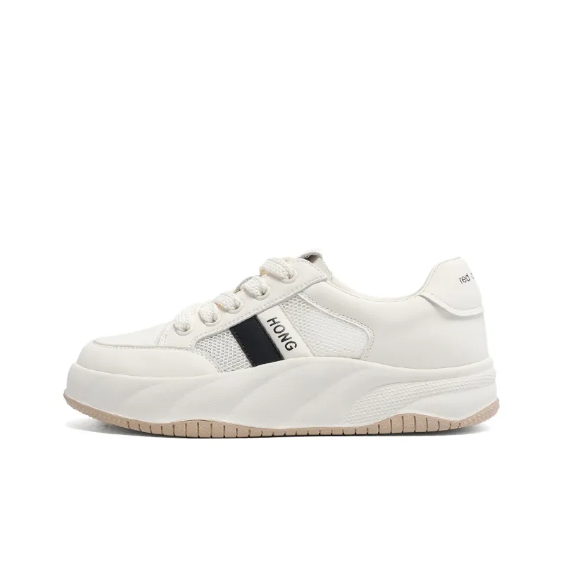 RED DRAGONFLY Small White Shoes Lightweight And Breathable Low Top Casual Shoes Women's White Black And White Apricots-1