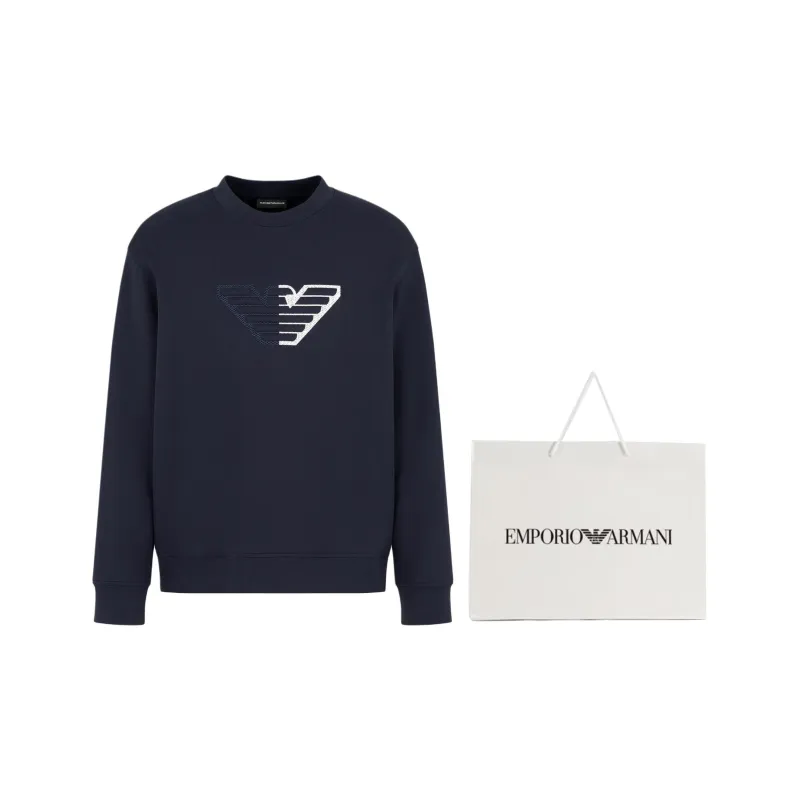 EMPORIO ARMANI Double jersey Sweatshirt With Embossed Oversized Eagle On A Chevron Background-5