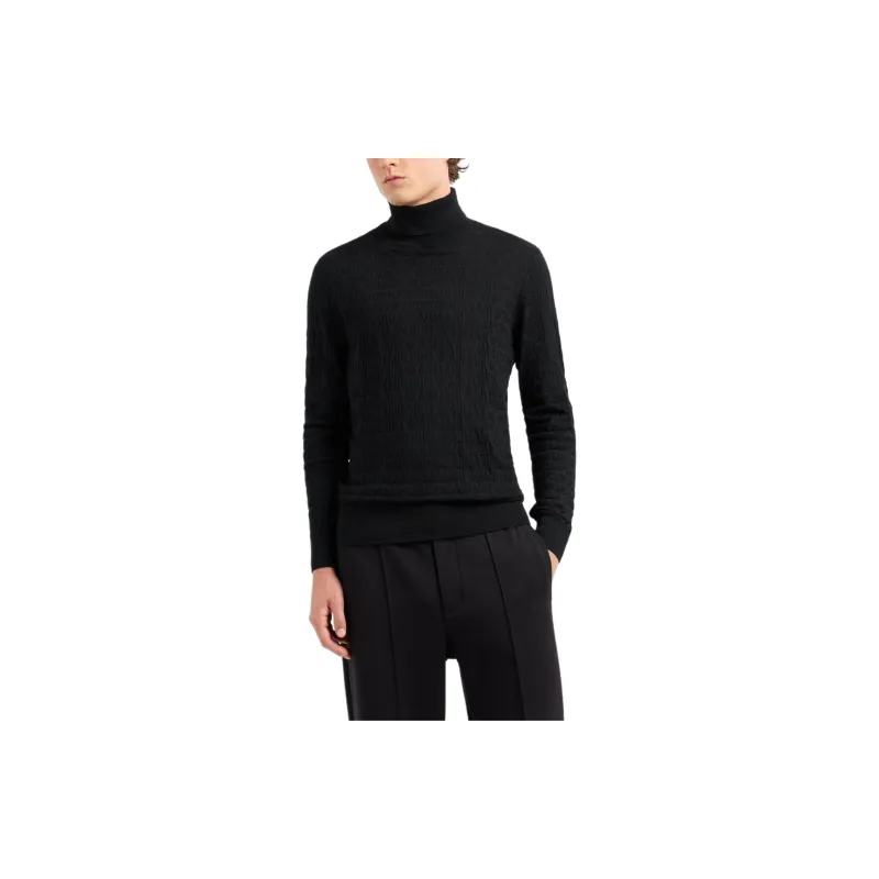 EMPORIO ARMANI Virgin wool Rollneck Jumper With All over Devoré Lettering-2