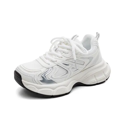 HUANQIU Durable Breathable Low Top Chunky Sneakers Women's White Gray