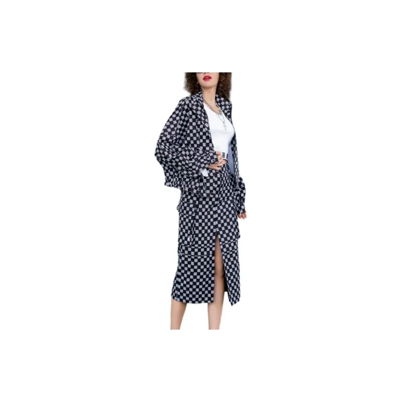 BESIONIA SS23 Cropped Coat Women's Black White Pattern-1
