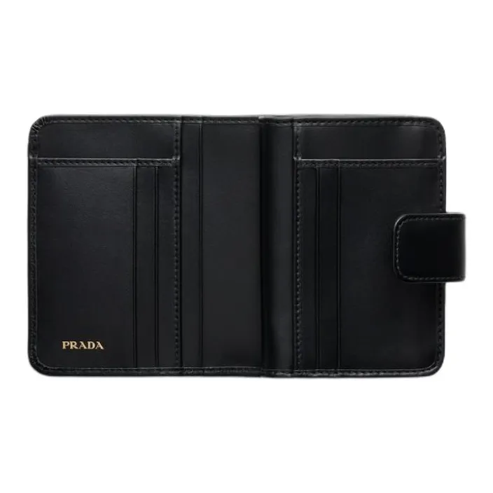 PRADA Leather Wallet Trumpets Women's Black-3