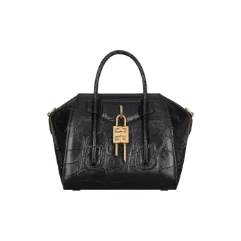 GIVENCHY Antigona Crocodile Pattern Embossed Cow Leather Shoulder Bag Crossbody Bag Handbag Mini Women's Black