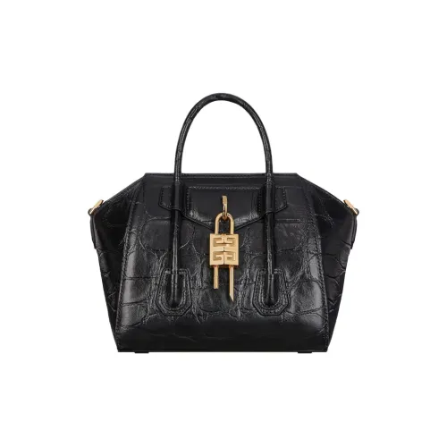 GIVENCHY Antigona Crocodile Pattern Embossed Cow Leather Shoulder Bag Crossbody Bag Handbag Mini Women's Black