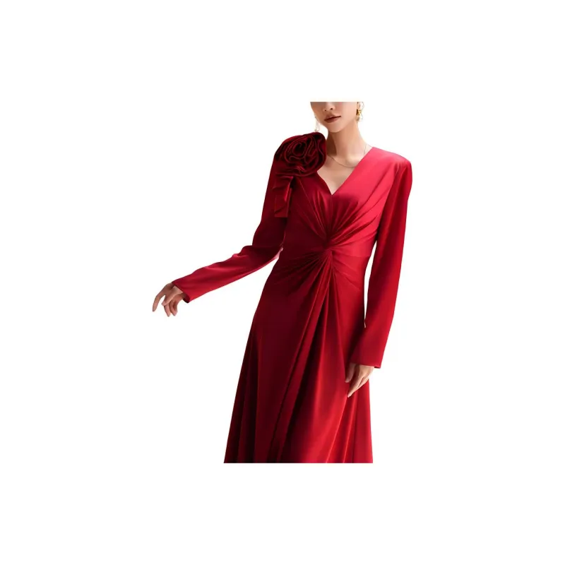 BESIONIA FW24 Long Sleeved Dresses Women's Red-4